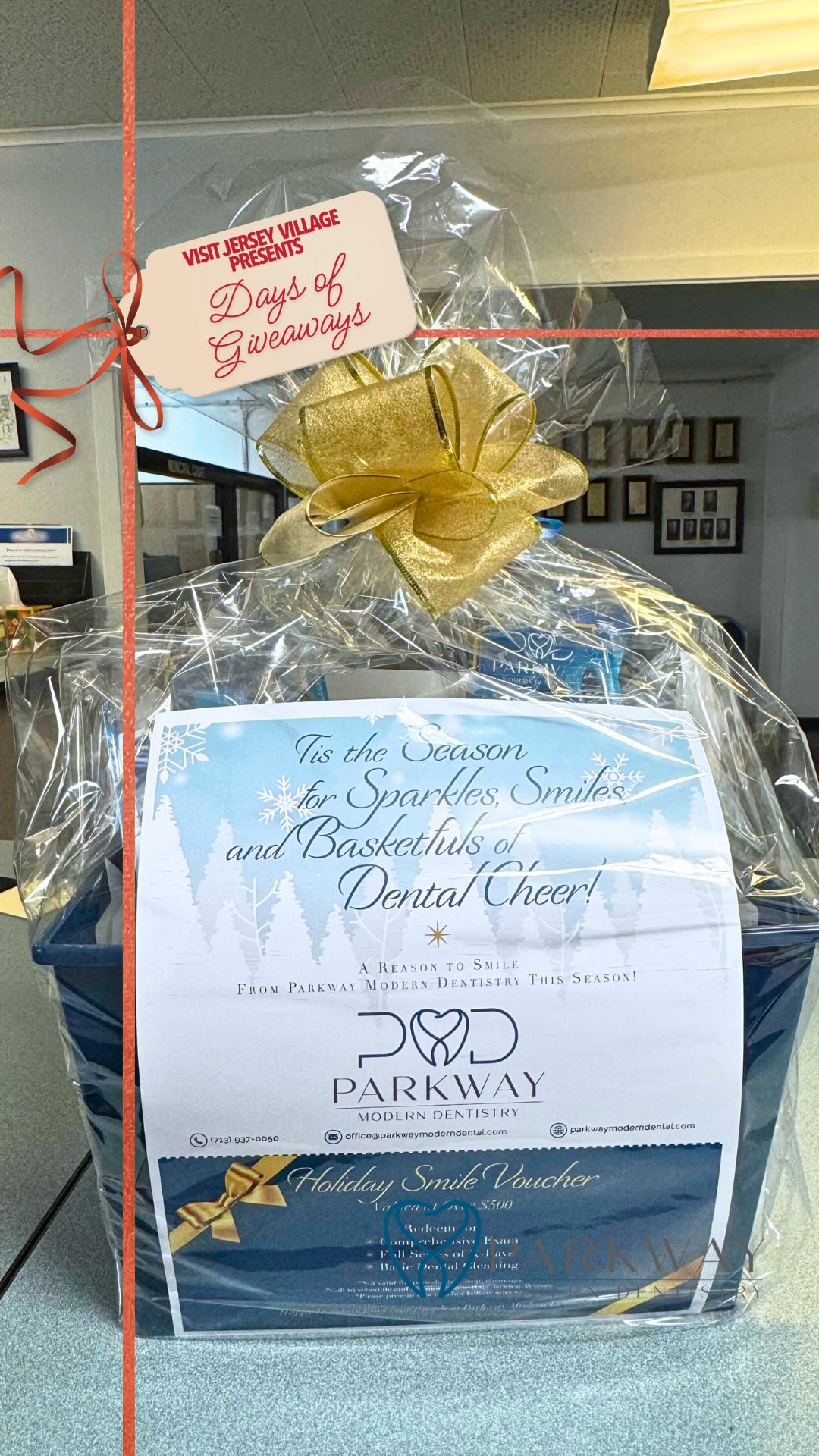 🎁 DAY 10 of Days of Giveaways!

This one’s for your smile 😁 Parkway Modern Dentistry is giving away a $500 gift basket filled with:

🦷Comprehensive Exam
🦷Basic Dental Cleaning
🦷Full Series of X-Rays
🦷Tons of dental goodies (toothbrushes, floss, toothpaste, chapstick, mouthwash, etc!)

How to Enter: 
1️⃣ Follow @visitjerseyvillagetx & @parkwaymoderndentistry 
2️⃣ Like this post
3️⃣ Tag a friend in the comments! (each comment = 1 entry)

Enter now through December 11th at 11am. Winner will be announced in our stories on December 11th by 3pm. ⏳

✨Good luck, Jersey Village!

#JerseyVillage #DaysofGiveaways #Supportlocal #Houstondentist #parkwaymoderndentistry