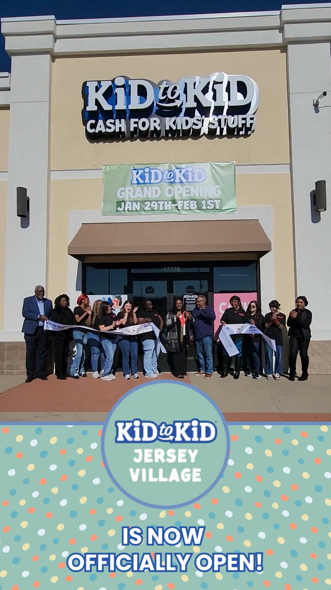 🎉 @kidtokid_jerseyvillage is officially open for business!

The new kids' items resale franchise store had their ribbon cutting on Wednesday, January 28th, and their grand opening weekend is currently underway!

💵 Stop in the store this Saturday (January 31st) and Sunday (February 1st) to participate in the $50 store credit treasure hunt.
🐎 On Saturday, you can enter a raffle for a chance to win a family pack of Houston Rodeo Carnival tickets!
🎁 On Sunday, there will be a $50 shopping spree raffle as well as various promotional items such as gift cards from AT&T.

Come check out Kid to Kid Jersey Village today!
📍 17378 Northwest Fwy, Jersey Village, TX 77040
🕘 Mon.–Sat. | 9 a.m.–8 p.m.
🕚 Sun. | 11 a.m.–6 p.m.

➡️ All purchases help you obtain a large selection of high-quality, gently used kids' items for your little ones at a fraction of retail prices while promoting community sustainability by giving the items a second home and thereby reducing landfill waste.

💰And the best part –⁠ customers are now able to sell items their kiddos have outgrown for cash or in-store vouchers! Buying hours are as follows:
🕘 Mon.–Sat. | 9 a.m.–7 p.m.
🕚 Sun. | 11 a.m.–5 p.m.

#CityOfJerseyVillage #JerseyVillageTX #JerseyVillage #KidToKid #GrandOpening #RibbonCutting #SupportLocal #ThingsToDoInHouston